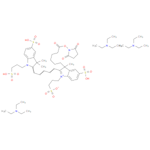 tris(triethylamine) 2-(5-(3,3-dimethyl-5-sulfonato-1-(3-sulfonatopropyl)indolin-2-ylidene)penta-1,3-dien-1-yl)-3-(6-((2,5-dioxopyrrolidin-1-yl)oxy)-6-oxohexyl)-3-methyl-1-(3-sulfonatopropyl)-3H-indol-1-ium-5-sulfonate