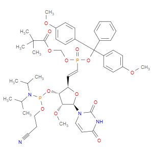 (((bis(4-methoxyphenyl)(phenyl)methoxy)((E)-2-((2R,3R,4R,5R)-3-(((2-cyanoethoxy)(diisopropylamino)phosphino)oxy)-5-(2,4-dioxo-3,4-dihydropyrimidin-1(2H)-yl)-4-methoxytetrahydrofuran-2-yl)vinyl)phosphoryl)oxy)methyl pivalate